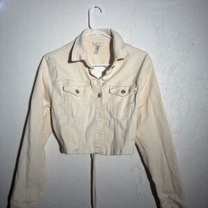 American Bazi Cropped Cream Denim Jacket